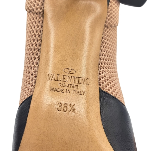 Valentino Rockstud Leather Knit Sock Booties Studded Pumps Black Nude 38.5 - Picture 12 of 14